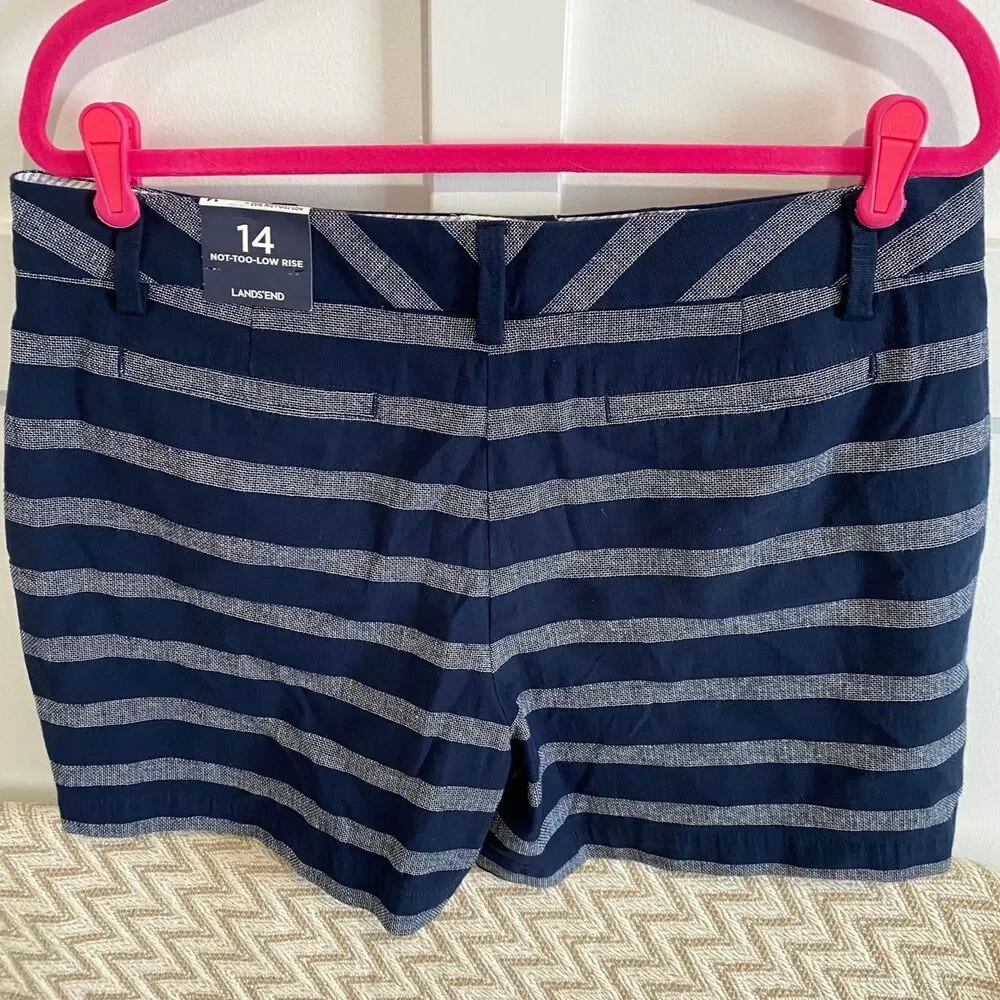 Lands’ End Women's Not Too Low Rise 5” Dobby Shorts Blue White Size 14 NWT